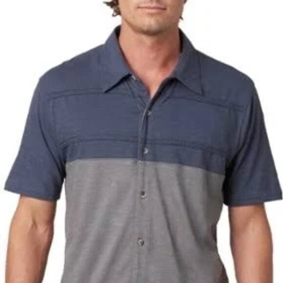 Prana Keylyn Blue Gray Colorblock Short Sleeve Button Front Shirt L - Picture 2 of 14